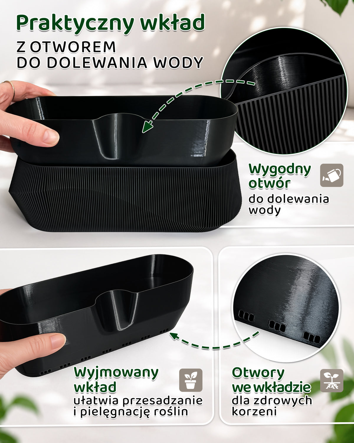 Self-Watering Planter AQUA WAVE for Succulents and Plant Arrangements