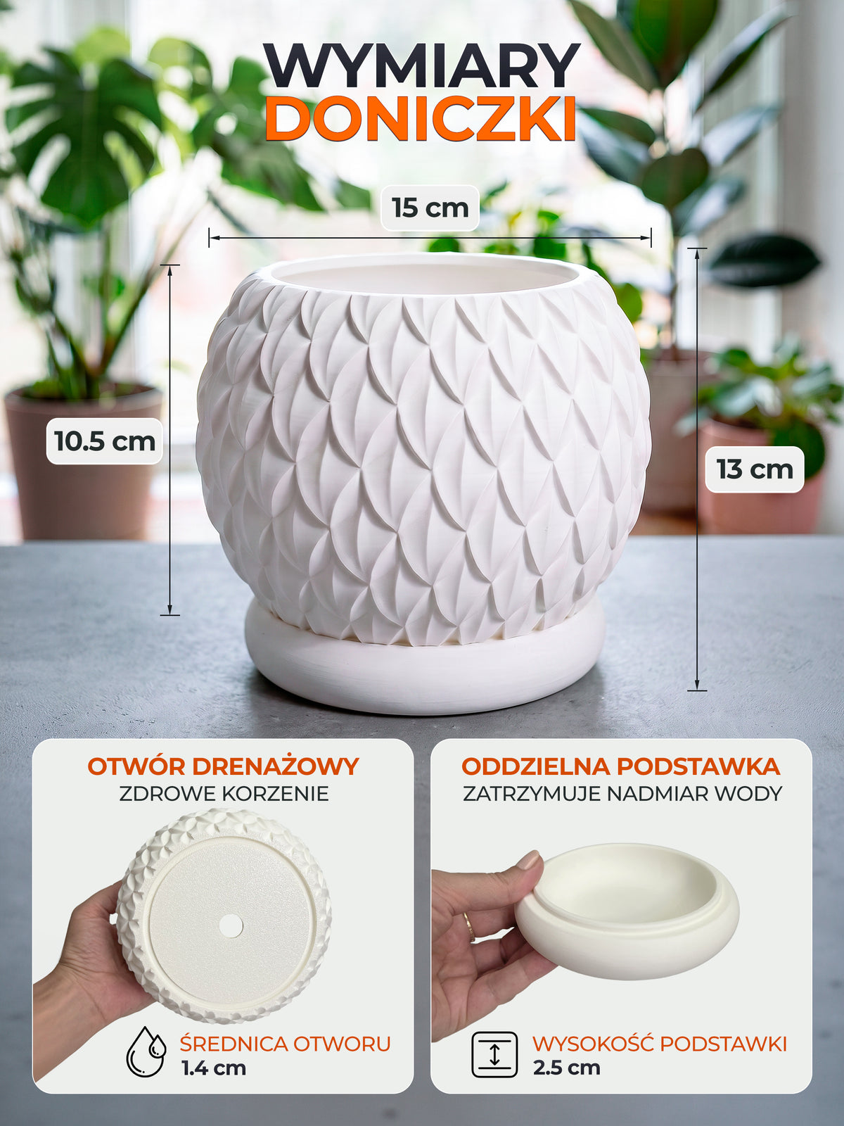 PRISMA M – Dekorativer 3D-Blumentopf mit Drainageloch und Untersetzer