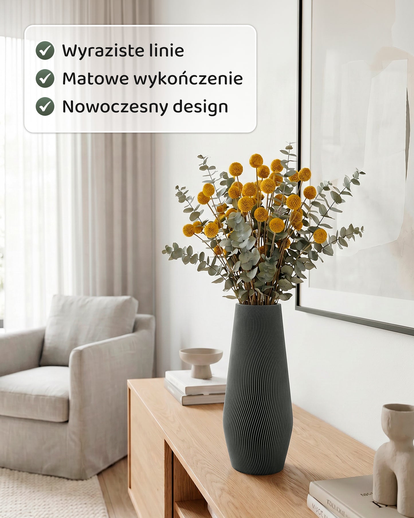 Modern Decorative Vase for Dried Flowers AQUA ZEN – 25 cm