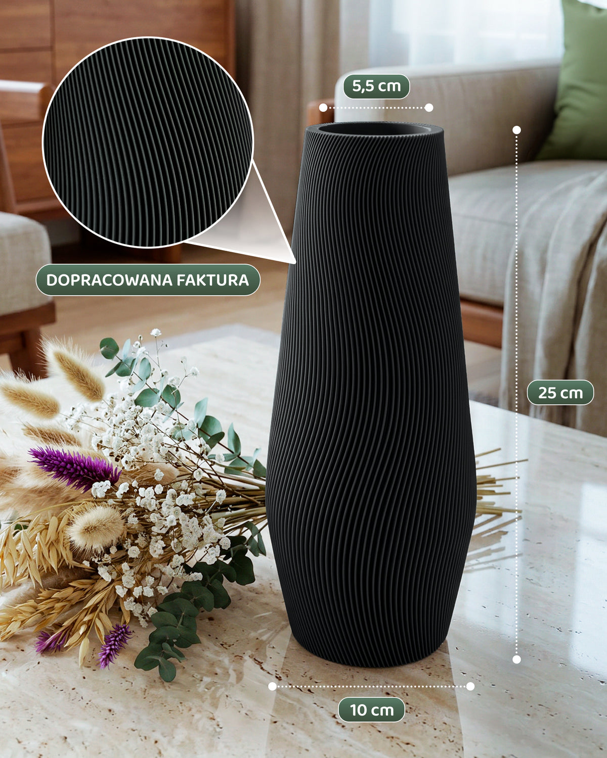 Modern Decorative Vase for Dried Flowers AQUA ZEN – 25 cm