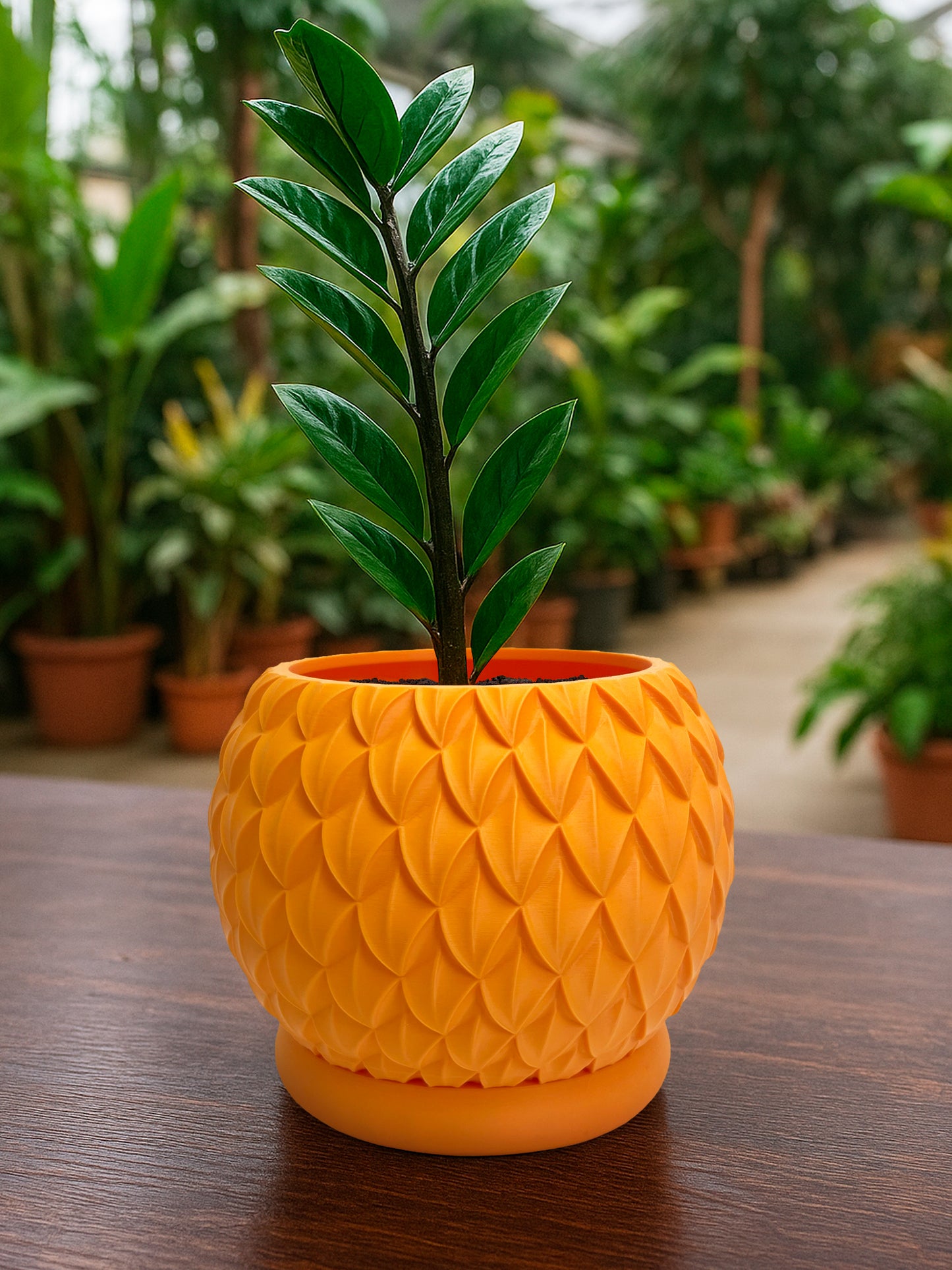 3D-printed orange PLA pot from Plexiwire
