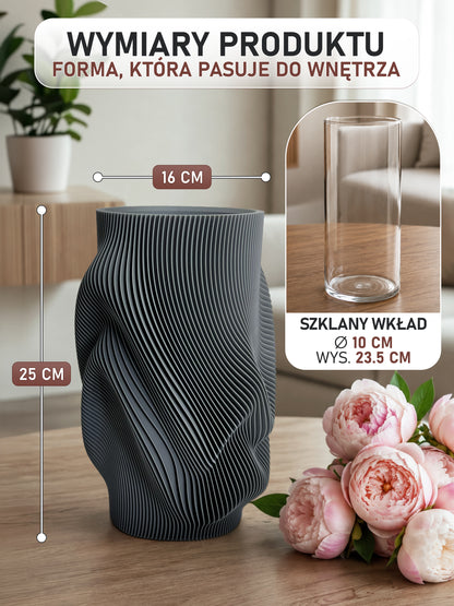 Modern Flower Vase with Glass Insert AQUA FLOW – 25 cm