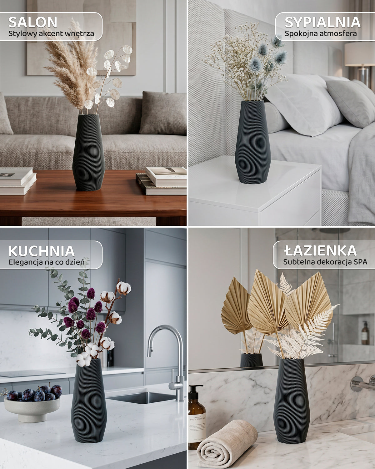 Modern Decorative Vase for Dried Flowers AQUA ZEN – 25 cm