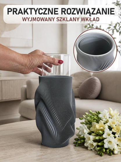 Modern Flower Vase with Glass Insert AQUA FLOW – 25 cm
