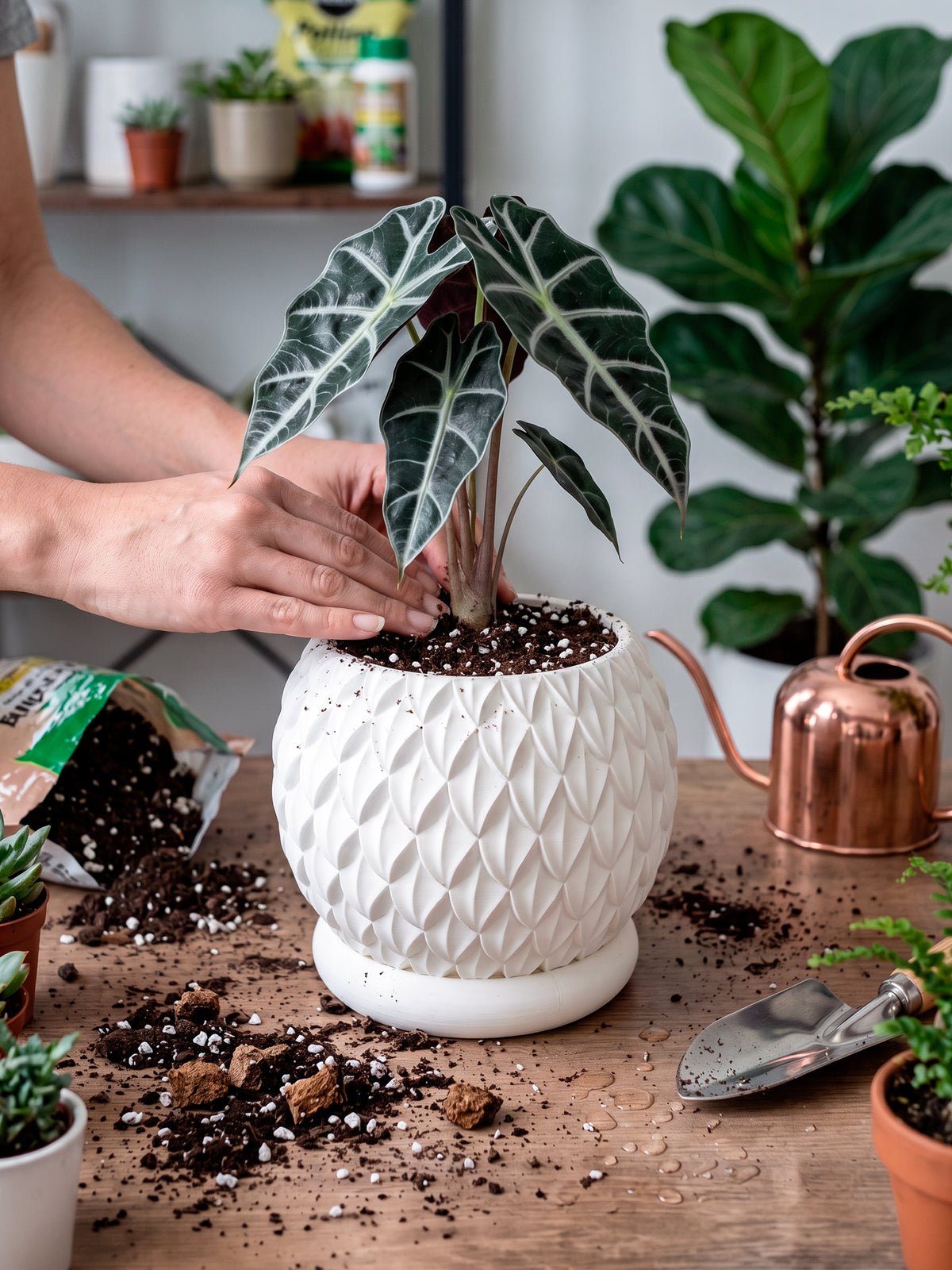 PRISMA M – Dekorativer 3D-Blumentopf mit Drainageloch und Untersetzer