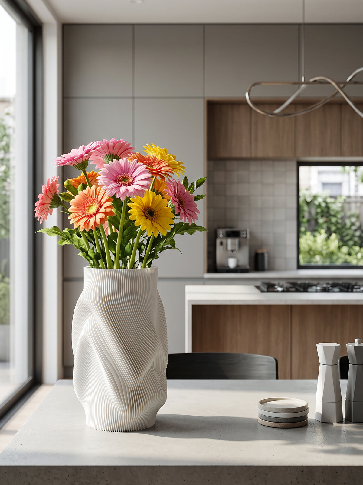 Modern Flower Vase with Glass Insert AQUA FLOW – 25 cm