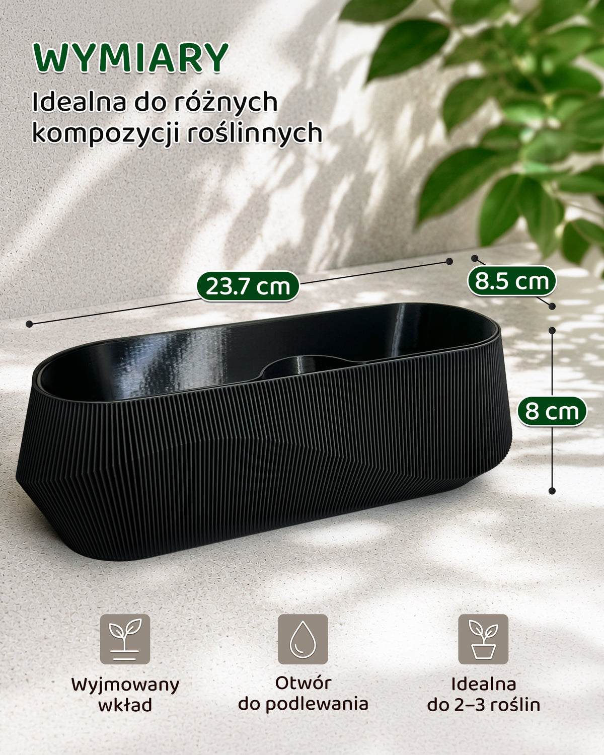 Self-Watering Planter AQUA WAVE for Succulents and Plant Arrangements