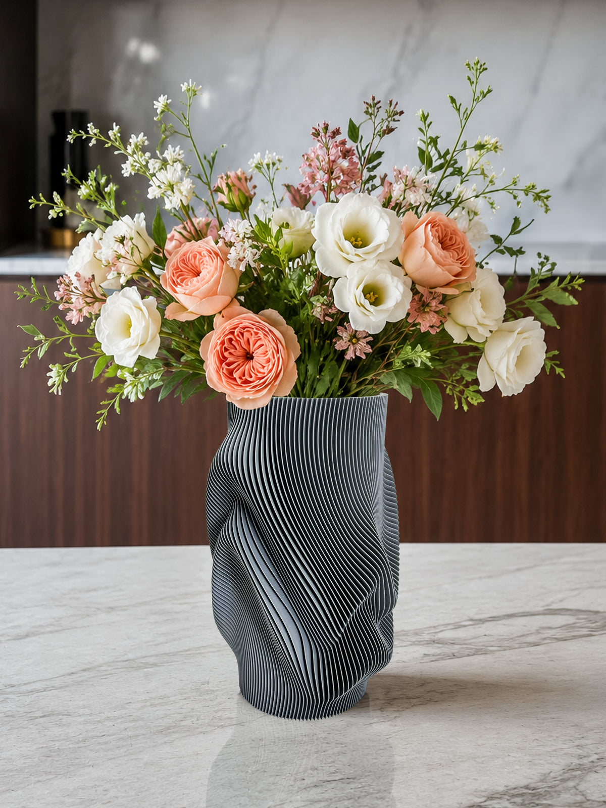 Modern Flower Vase with Glass Insert AQUA FLOW – 25 cm