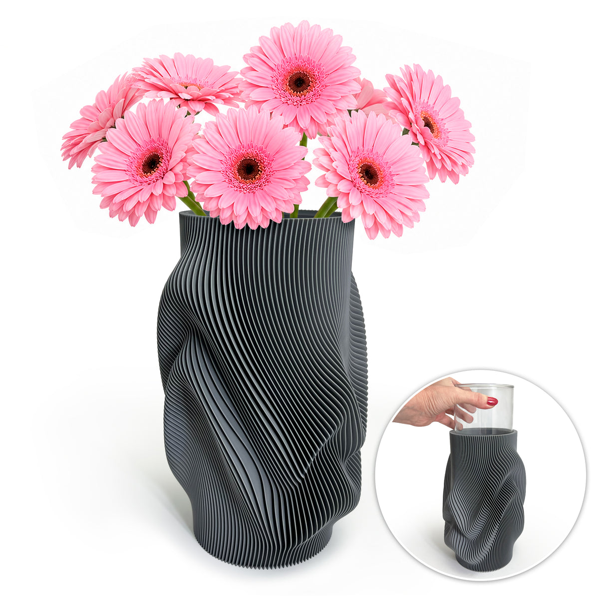Modern Flower Vase with Glass Insert AQUA FLOW – 25 cm