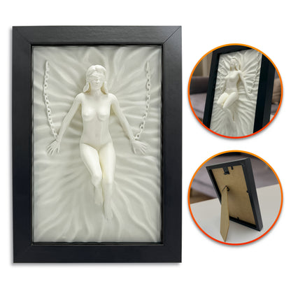 Rzeźba ścienna 3D w czarnej ramie — nowoczesna minimalistyczna sztuka do domu