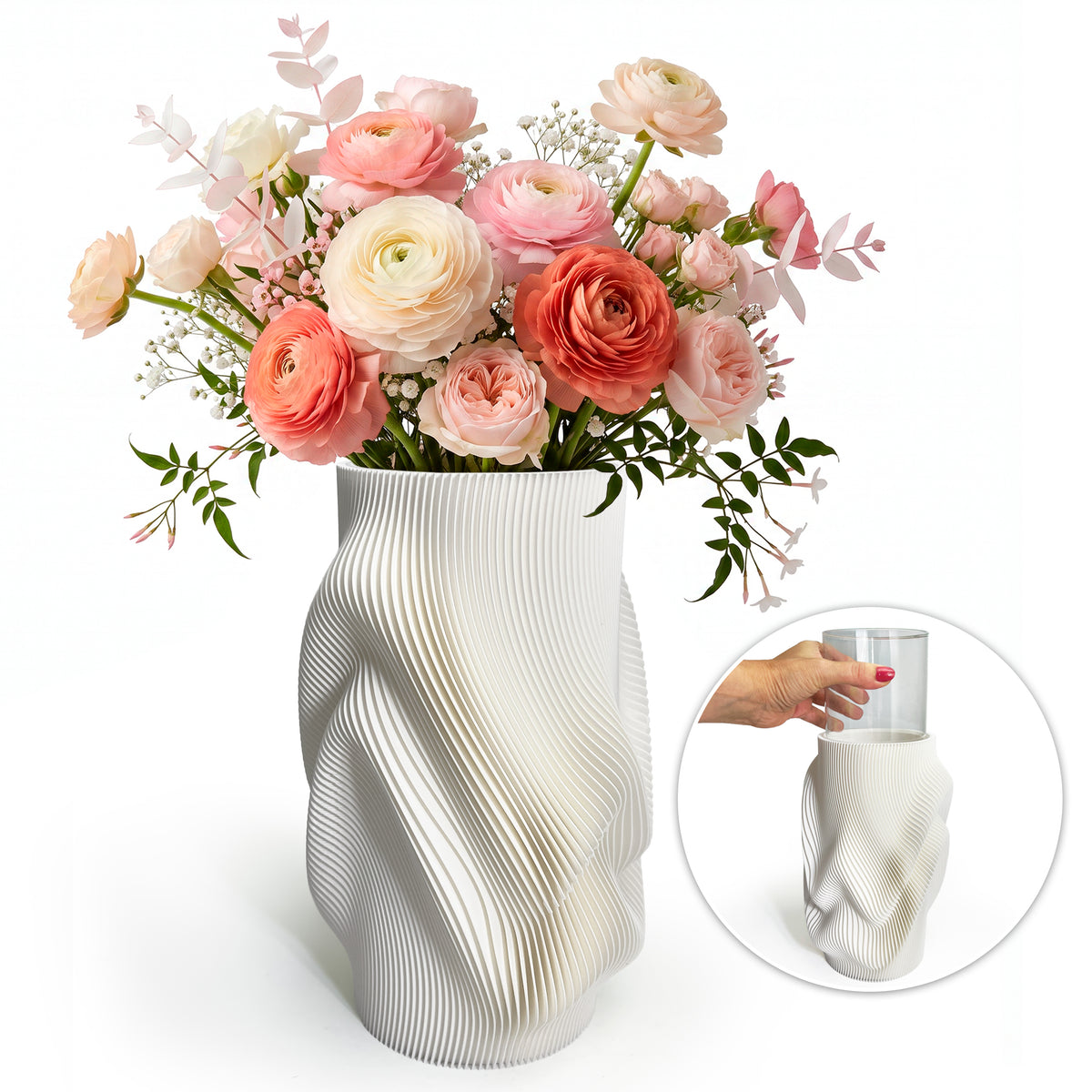 Modern Flower Vase with Glass Insert AQUA FLOW – 25 cm