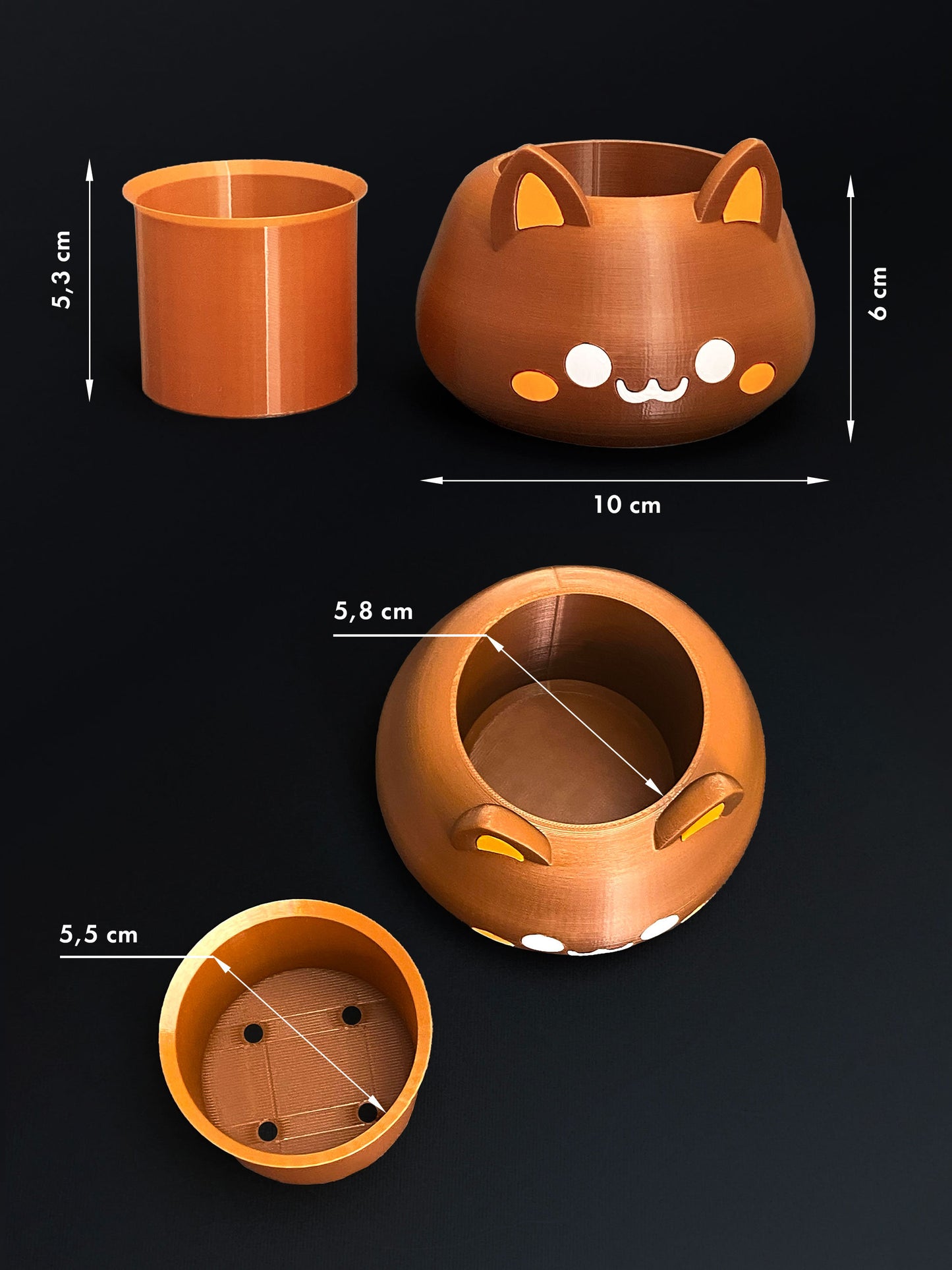 Pflanztopfs - 3D-gedruckt Happy Cat Pflanzgefäß für Plants, Flowers und Sukkulentes. Ideal für Wohnaccessoire. - Plexiwire 3D