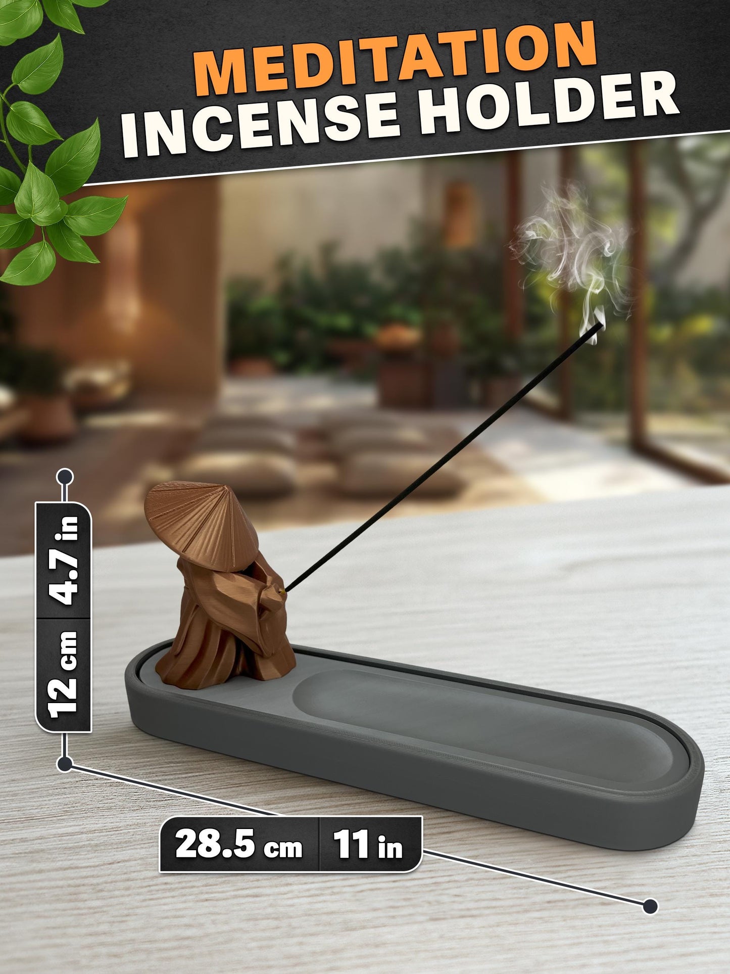 Meditation Räucherstäbchenhalter mit Storage – 3D-gedruckt Monk Deko, Zen Yoga Incense Stick Burner, Entspannung und Zuhause