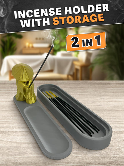 Meditation Räucherstäbchenhalter mit Storage – 3D-gedruckt Monk Deko, Zen Yoga Incense Stick Burner, Entspannung und Zuhause
