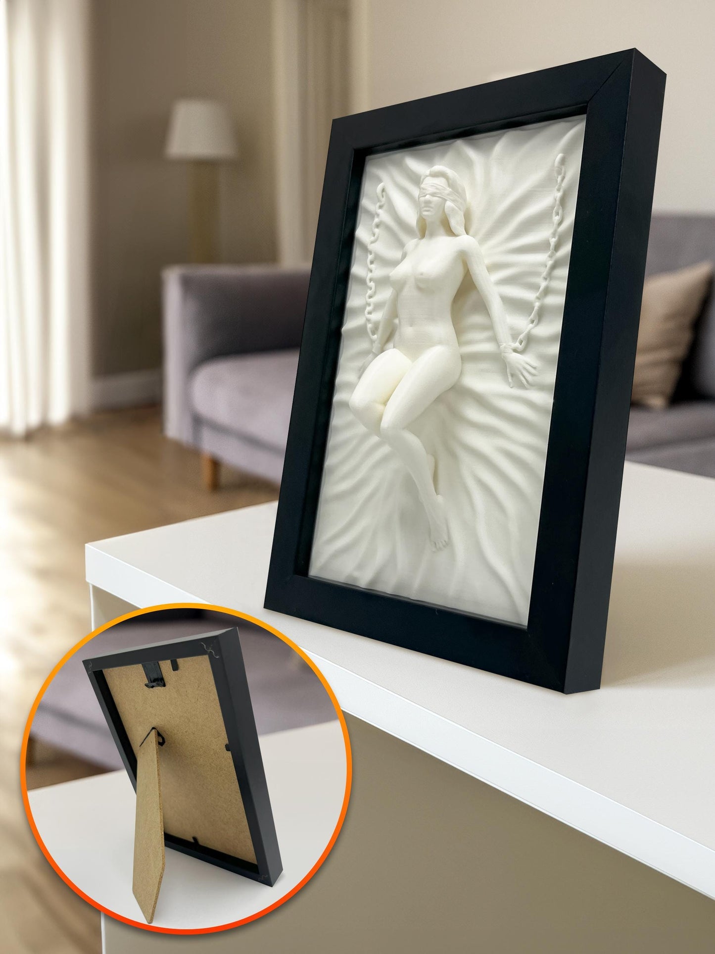 3D-gedruckt Wand Skulptur in Schwarz Rahmen Modern Minimalistisch Wohnaccessoire Kunst - Plexiwire 3D Drucke
