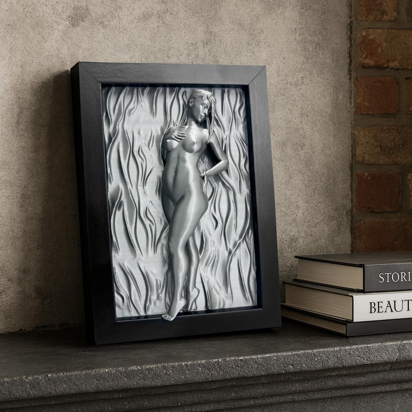Sinnlich 3D Wanddeko - Zeitgenössisch Akt weibliche Figur in Rahmen, Sinnlich Kunst Zuhause Accent, Handcrafted Wand Skulptur