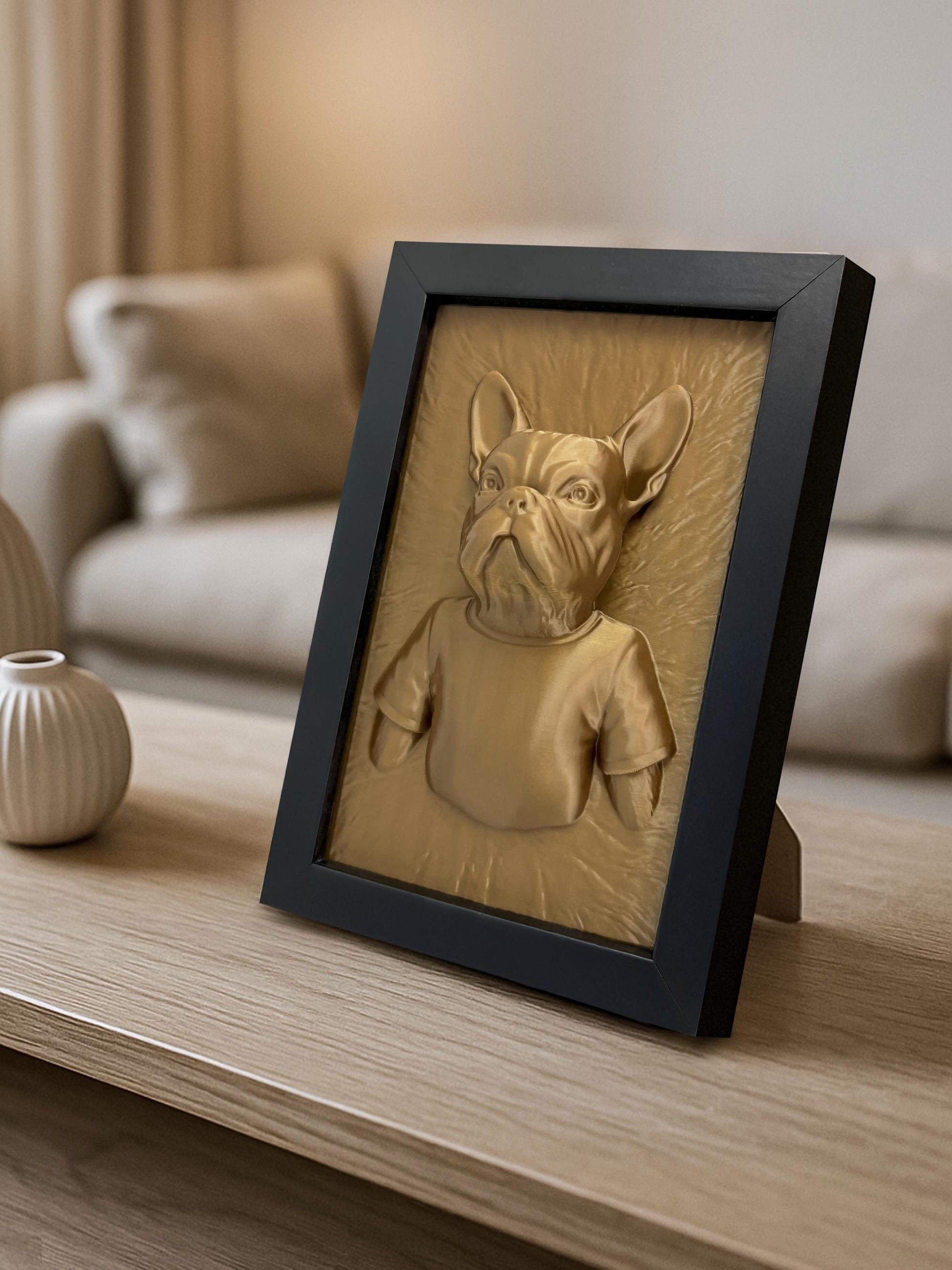 French Bulldog 3D Wandkunst – Hundeliebhaber Geschenk, Witzig Pet Deko, 3D-gedruckt Bulldog Skulptur in Rahmen, Modern Wanddeko