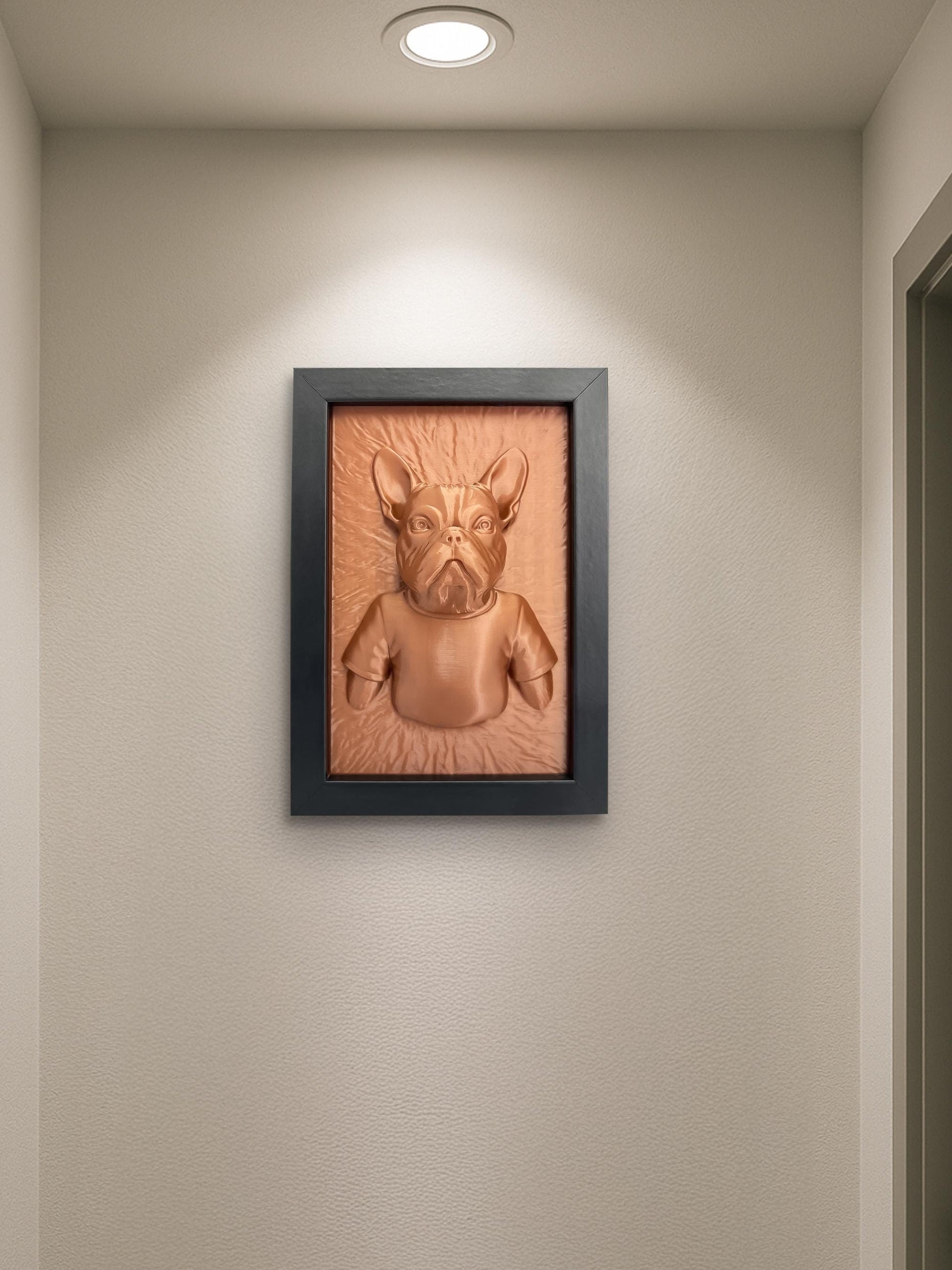 French Bulldog 3D Wandkunst – Hundeliebhaber Geschenk, Witzig Pet Deko, 3D-gedruckt Bulldog Skulptur in Rahmen, Modern Wanddeko