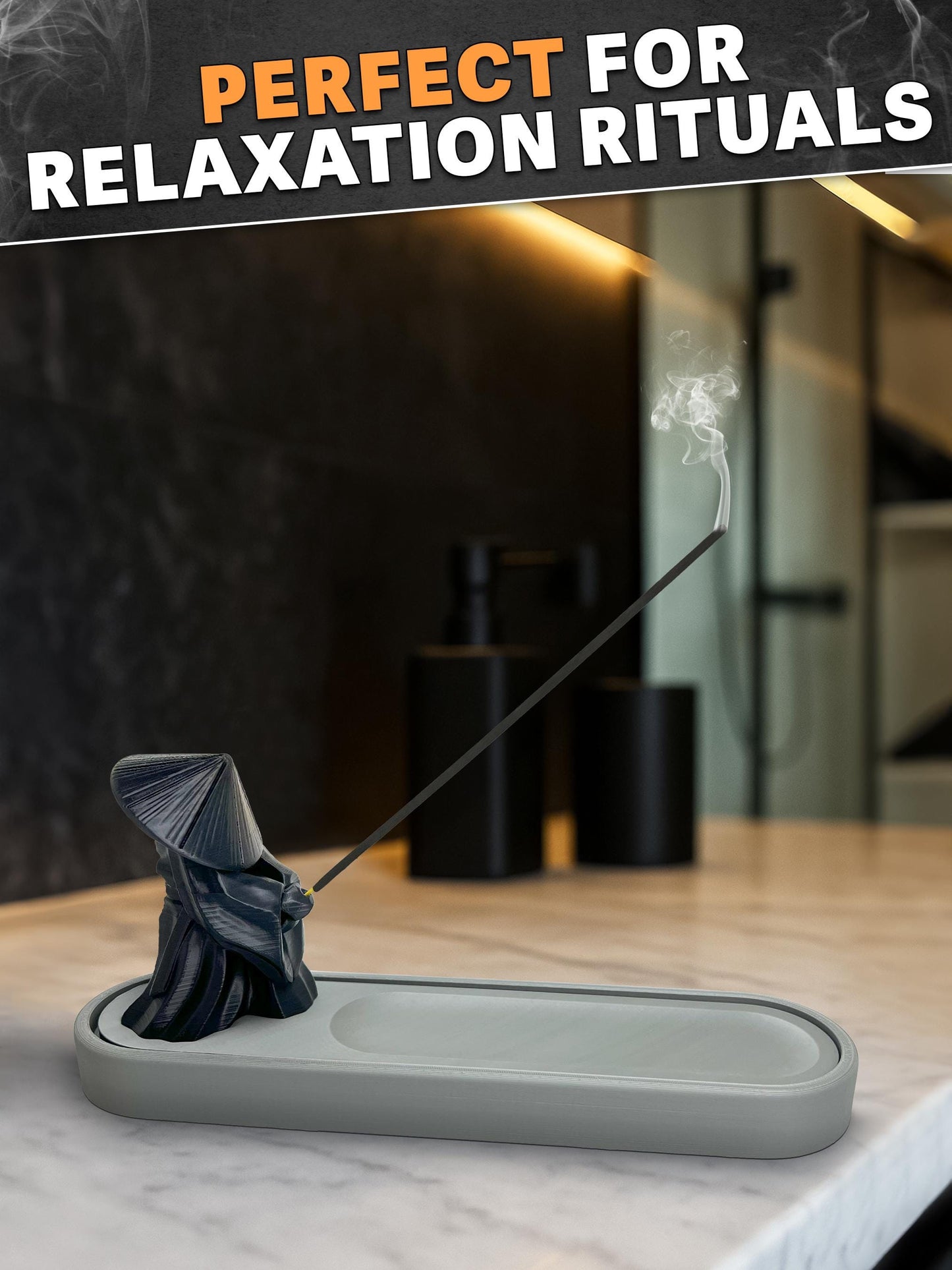 Meditation Räucherstäbchenhalter mit Storage – 3D-gedruckt Monk Deko, Zen Yoga Incense Stick Burner, Entspannung und Zuhause