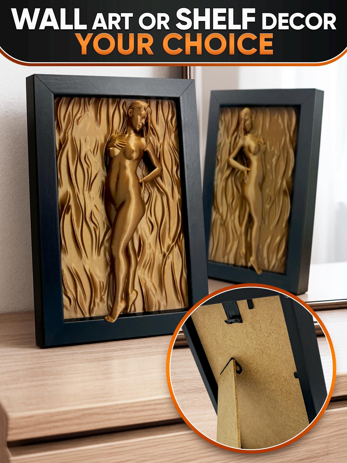 Sinnlich 3D Wanddeko - Zeitgenössisch Akt weibliche Figur in Rahmen, Sinnlich Kunst Zuhause Accent, Handcrafted Wand Skulptur