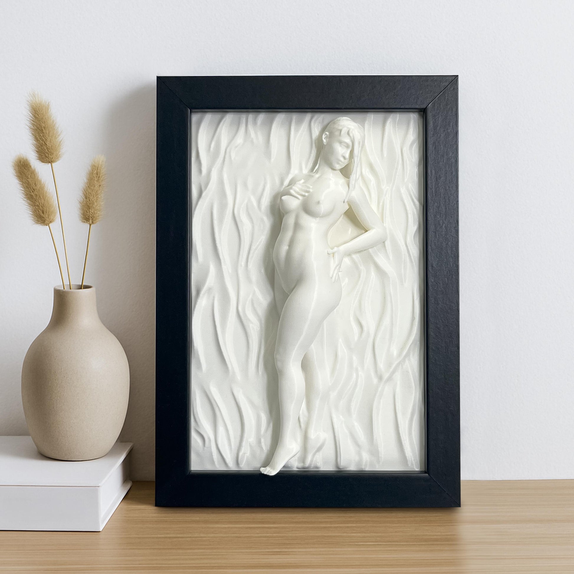 Sinnlich 3D Wanddeko - Zeitgenössisch Akt weibliche Figur in Rahmen, Sinnlich Kunst Zuhause Accent, Handcrafted Wand Skulptur