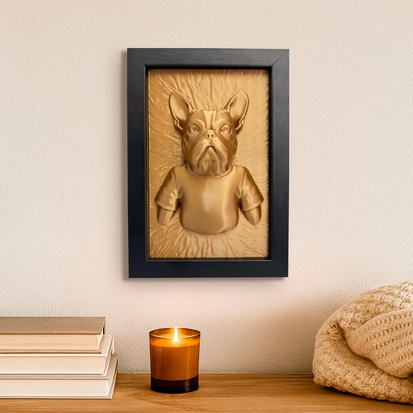 French Bulldog 3D Wandkunst – Hundeliebhaber Geschenk, Witzig Pet Deko, 3D-gedruckt Bulldog Skulptur in Rahmen, Modern Wanddeko