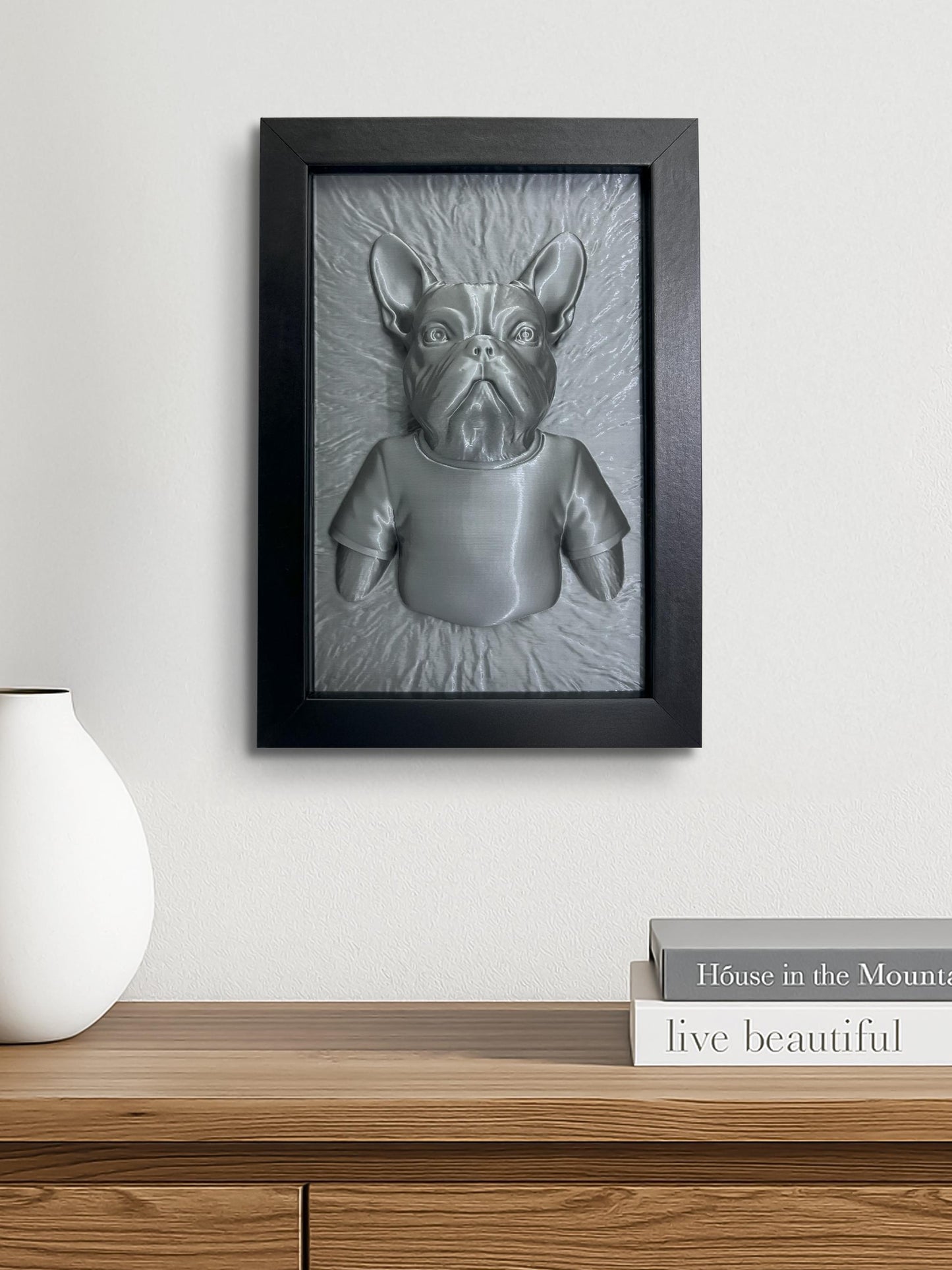 French Bulldog 3D Wandkunst – Hundeliebhaber Geschenk, Witzig Pet Deko, 3D-gedruckt Bulldog Skulptur in Rahmen, Modern Wanddeko