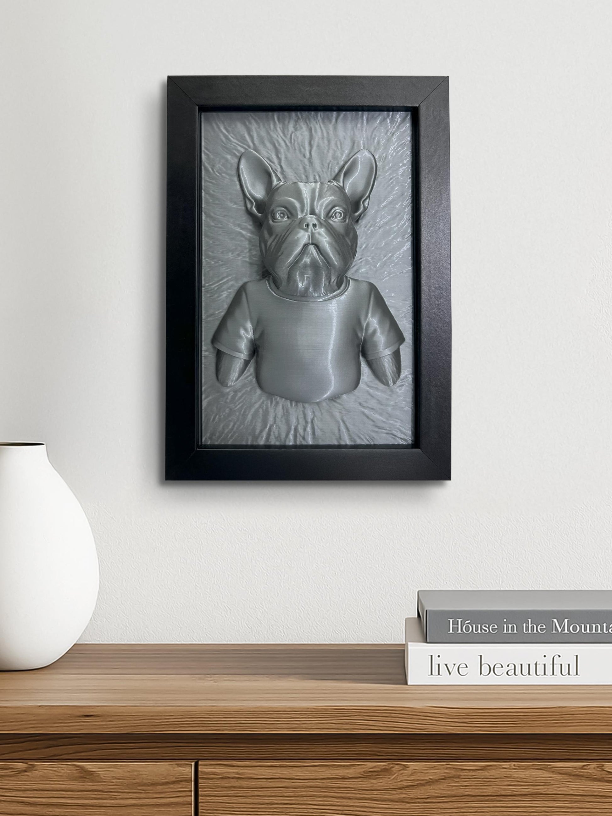 French Bulldog 3D Wandkunst – Hundeliebhaber Geschenk, Witzig Pet Deko, 3D-gedruckt Bulldog Skulptur in Rahmen, Modern Wanddeko