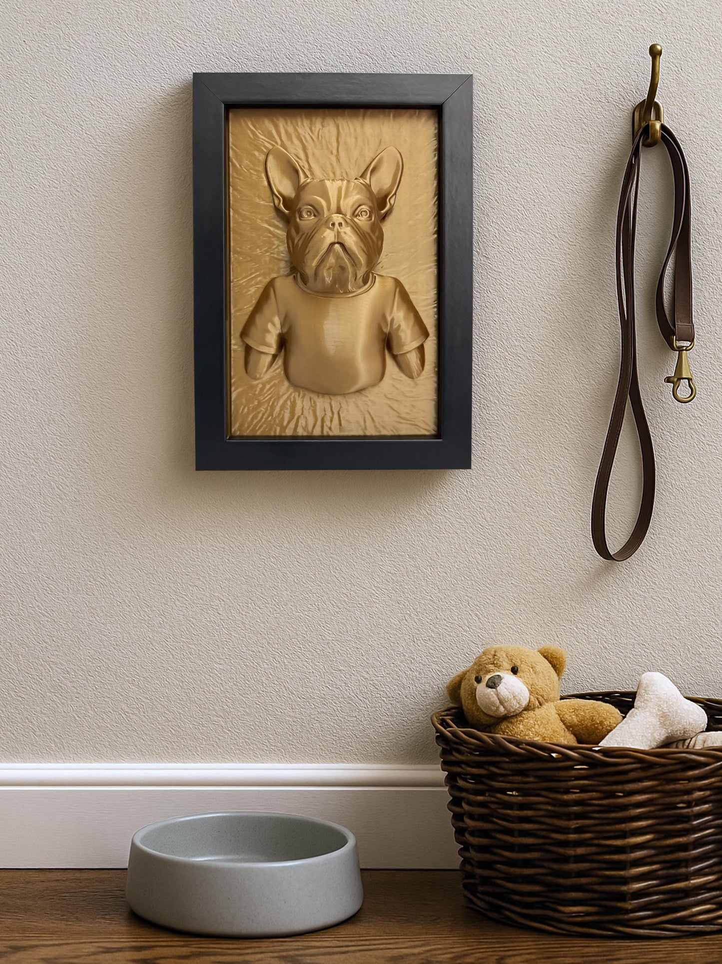 French Bulldog 3D Wandkunst – Hundeliebhaber Geschenk, Witzig Pet Deko, 3D-gedruckt Bulldog Skulptur in Rahmen, Modern Wanddeko