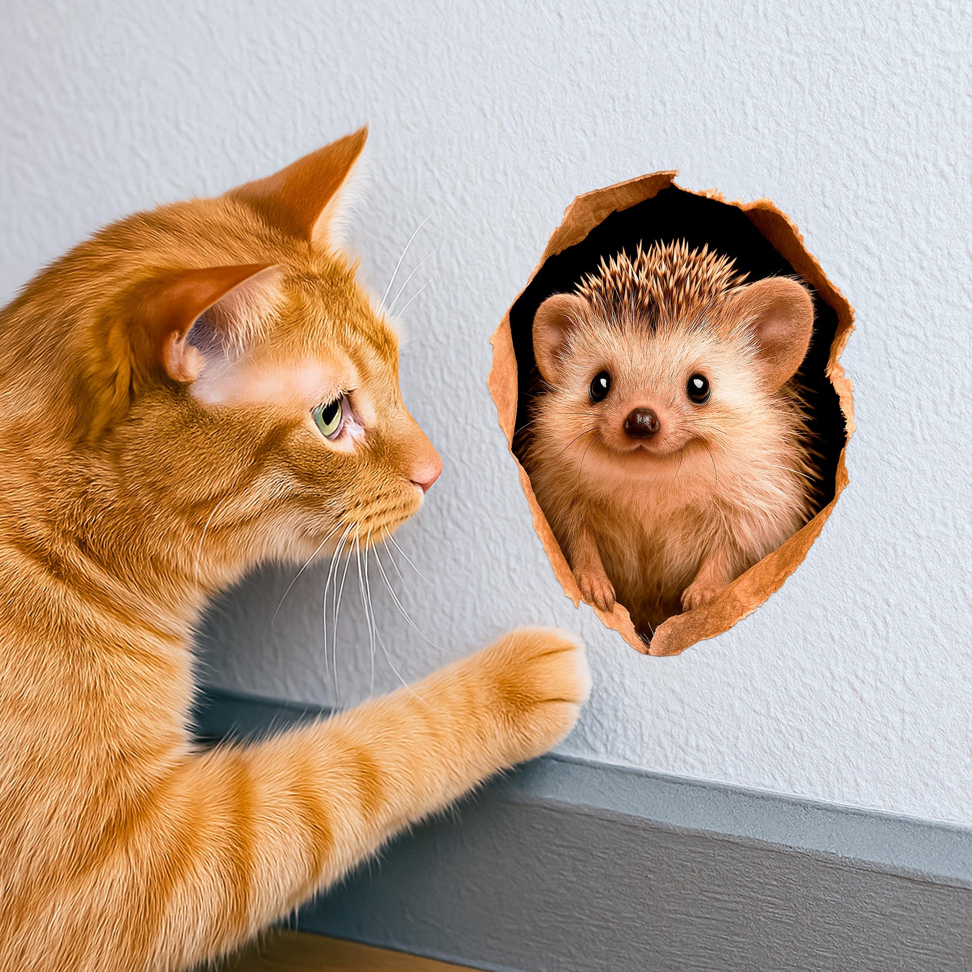 3D Hedgehog Wand Decal, Realistic Wildlife Vinyl Sticker, Niedlich Hedgehog Hole Kunst für Zuhause Aesthetic, Küche oder