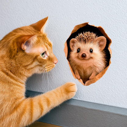 3D Hedgehog Wand Decal, Realistic Wildlife Vinyl Sticker, Niedlich Hedgehog Hole Kunst für Zuhause Aesthetic, Küche oder