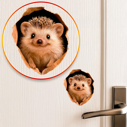 3D Hedgehog Wand Decal, Realistic Wildlife Vinyl Sticker, Niedlich Hedgehog Hole Kunst für Zuhause Aesthetic, Küche oder