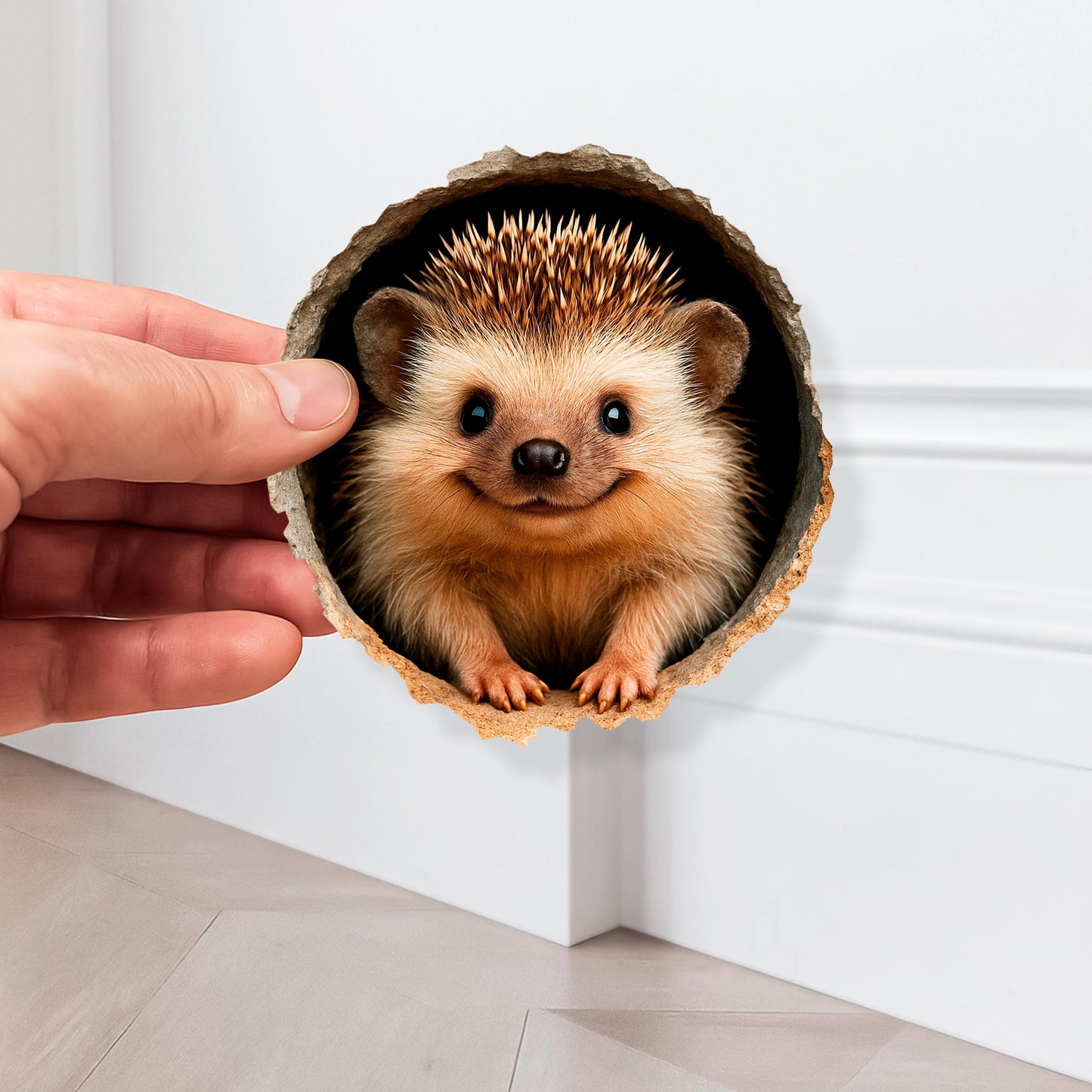 3D Hedgehog Wand Decal, Realistic Wildlife Vinyl Sticker, Niedlich Hedgehog Hole Kunst für Zuhause Aesthetic, Küche oder