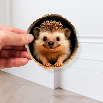 3D Hedgehog Wand Decal, Realistic Wildlife Vinyl Sticker, Niedlich Hedgehog Hole Kunst für Zuhause Aesthetic, Küche oder