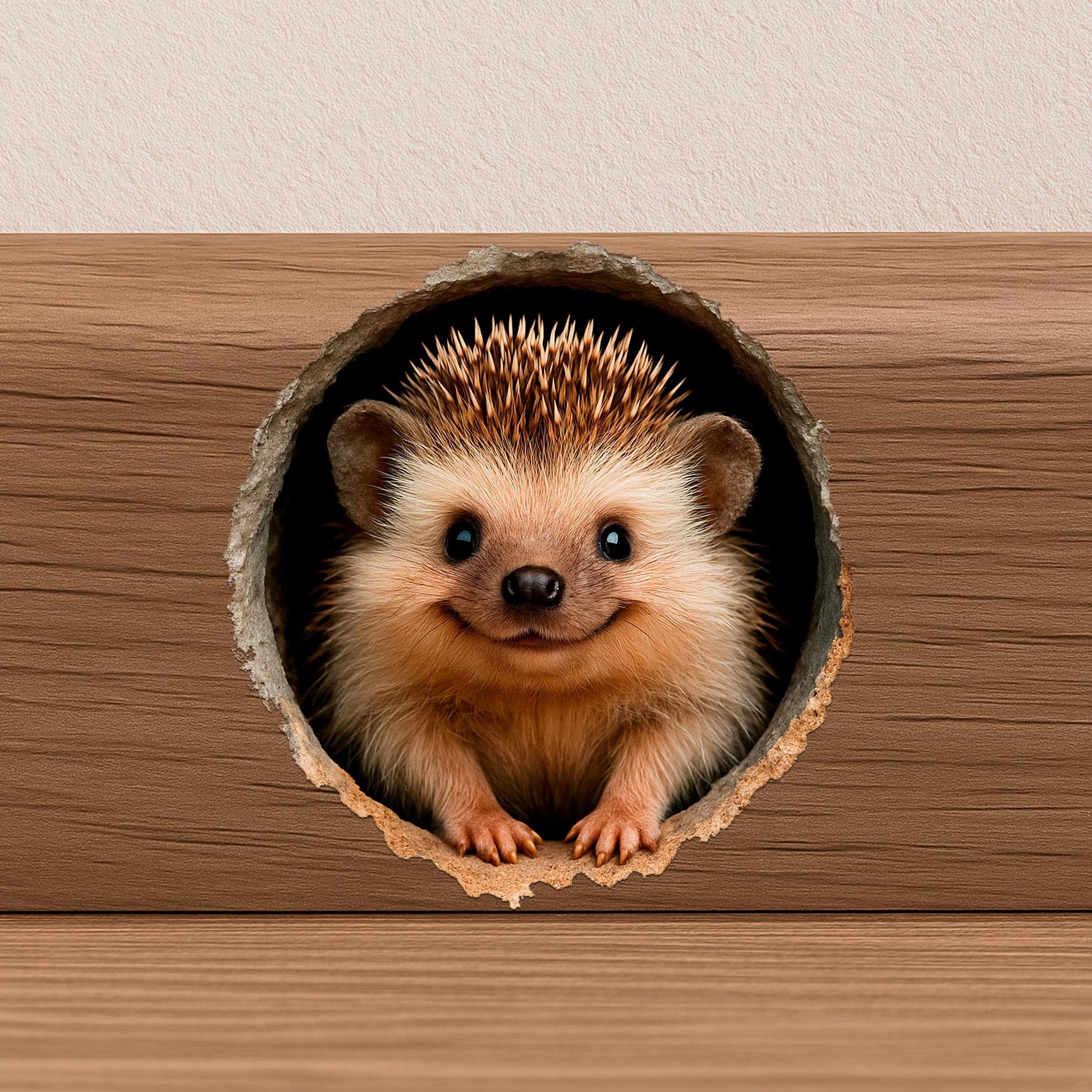 3D Hedgehog Wand Decal, Realistic Wildlife Vinyl Sticker, Niedlich Hedgehog Hole Kunst für Zuhause Aesthetic, Küche oder