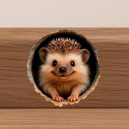 3D Hedgehog Wand Decal, Realistic Wildlife Vinyl Sticker, Niedlich Hedgehog Hole Kunst für Zuhause Aesthetic, Küche oder