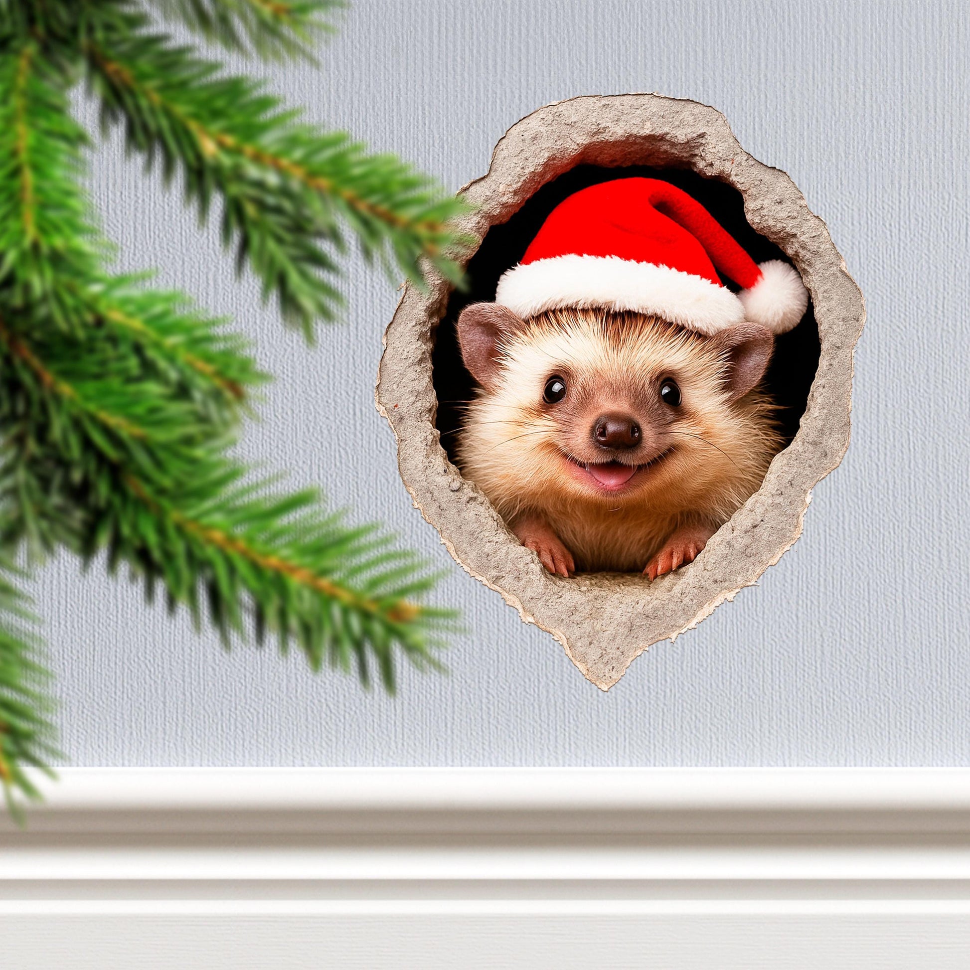 3D Hedgehog Wand Decal, Realistic Wildlife Vinyl Sticker, Niedlich Hedgehog Hole Kunst für Zuhause Aesthetic, Küche oder
