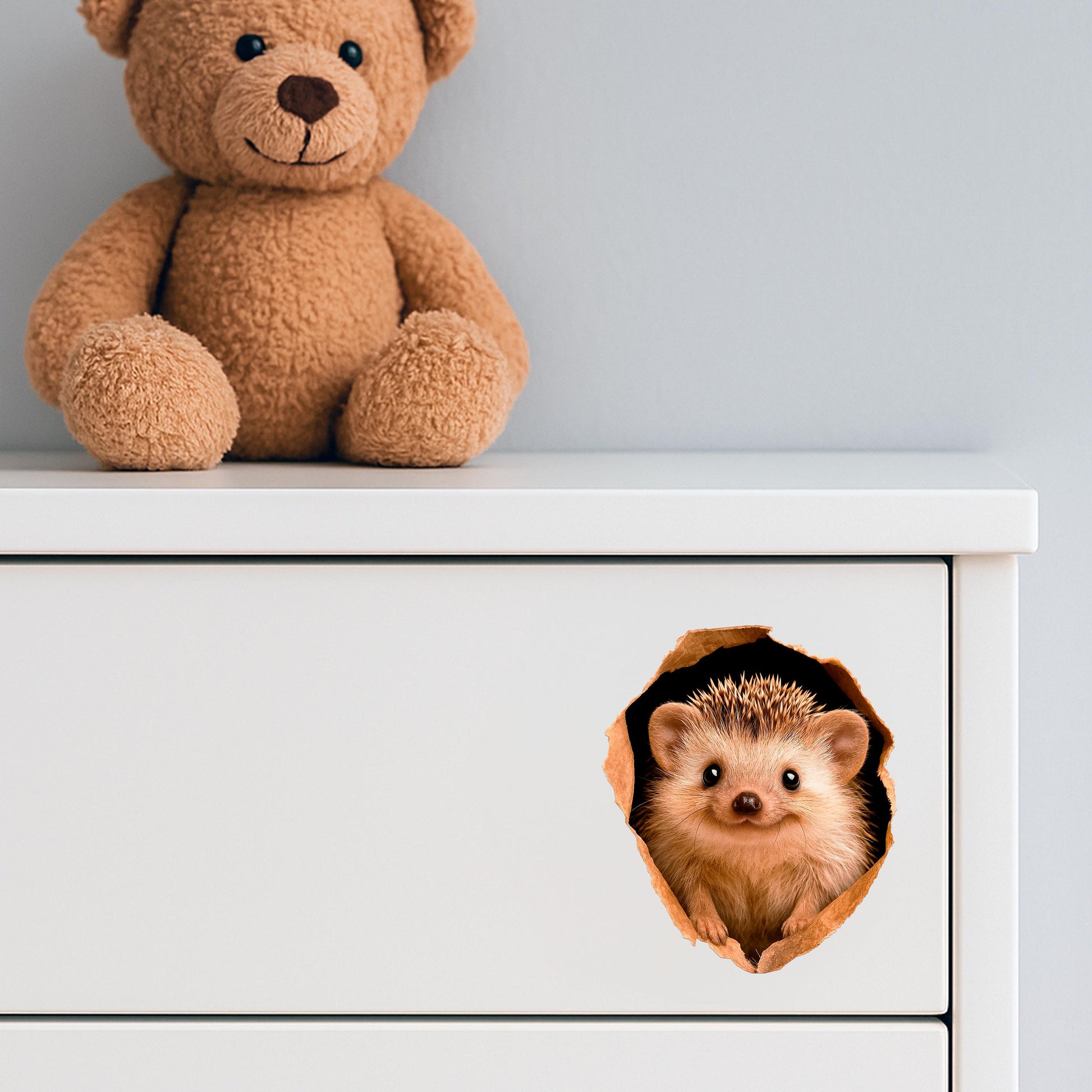 3D Hedgehog Wand Decal, Realistic Wildlife Vinyl Sticker, Niedlich Hedgehog Hole Kunst für Zuhause Aesthetic, Küche oder