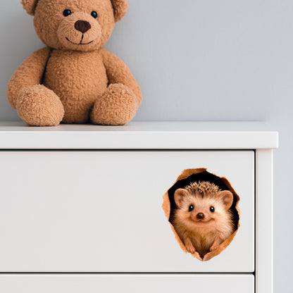 3D Hedgehog Wand Decal, Realistic Wildlife Vinyl Sticker, Niedlich Hedgehog Hole Kunst für Zuhause Aesthetic, Küche oder