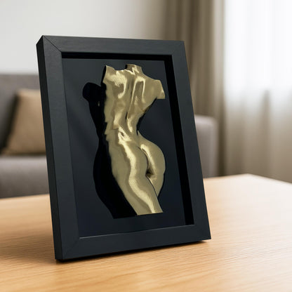 3D Frauenkörper-Wandkunst im Rahmen – moderne Akt-Skulptur fürs Schlafzimmer
