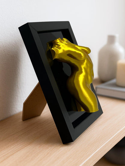 3D Frauenkörper-Wandkunst im Rahmen – moderne Akt-Skulptur fürs Schlafzimmer