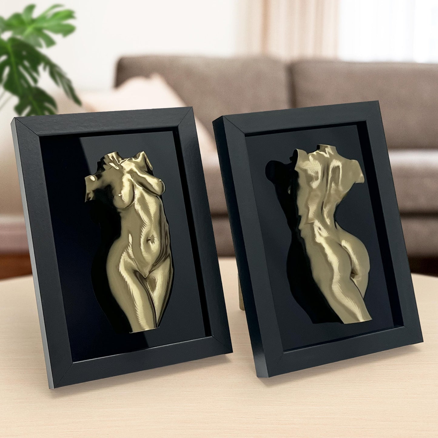 3D Frauenkörper-Wandkunst im Rahmen – moderne Akt-Skulptur fürs Schlafzimmer