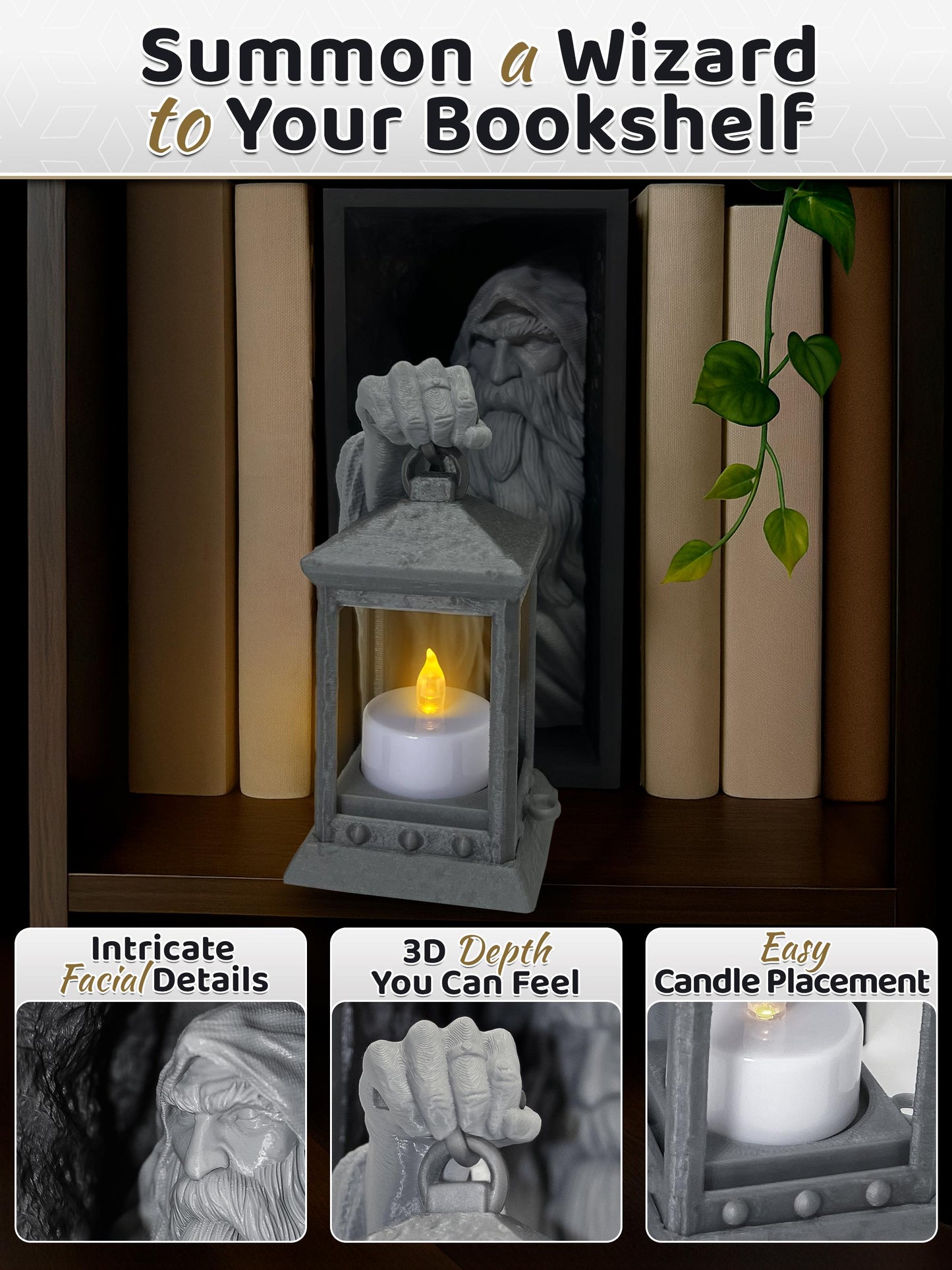 Wizard Lantern Book Nook Insert – 3D Fantasy Shelf Deko - Plexiwire 3D Drucke