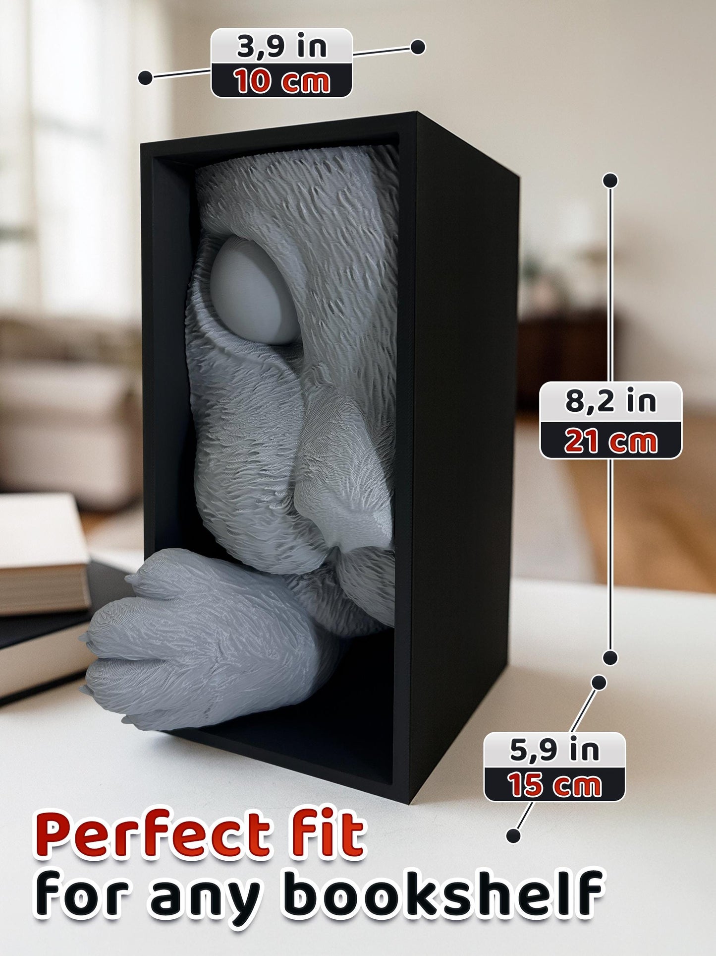 3D Cat Book Nook Insert – Animal Bücherregal-Deko, Niedlich Cat Skulptur, 3D-gedruckt Bookshelf Insert, Geschenk für Book