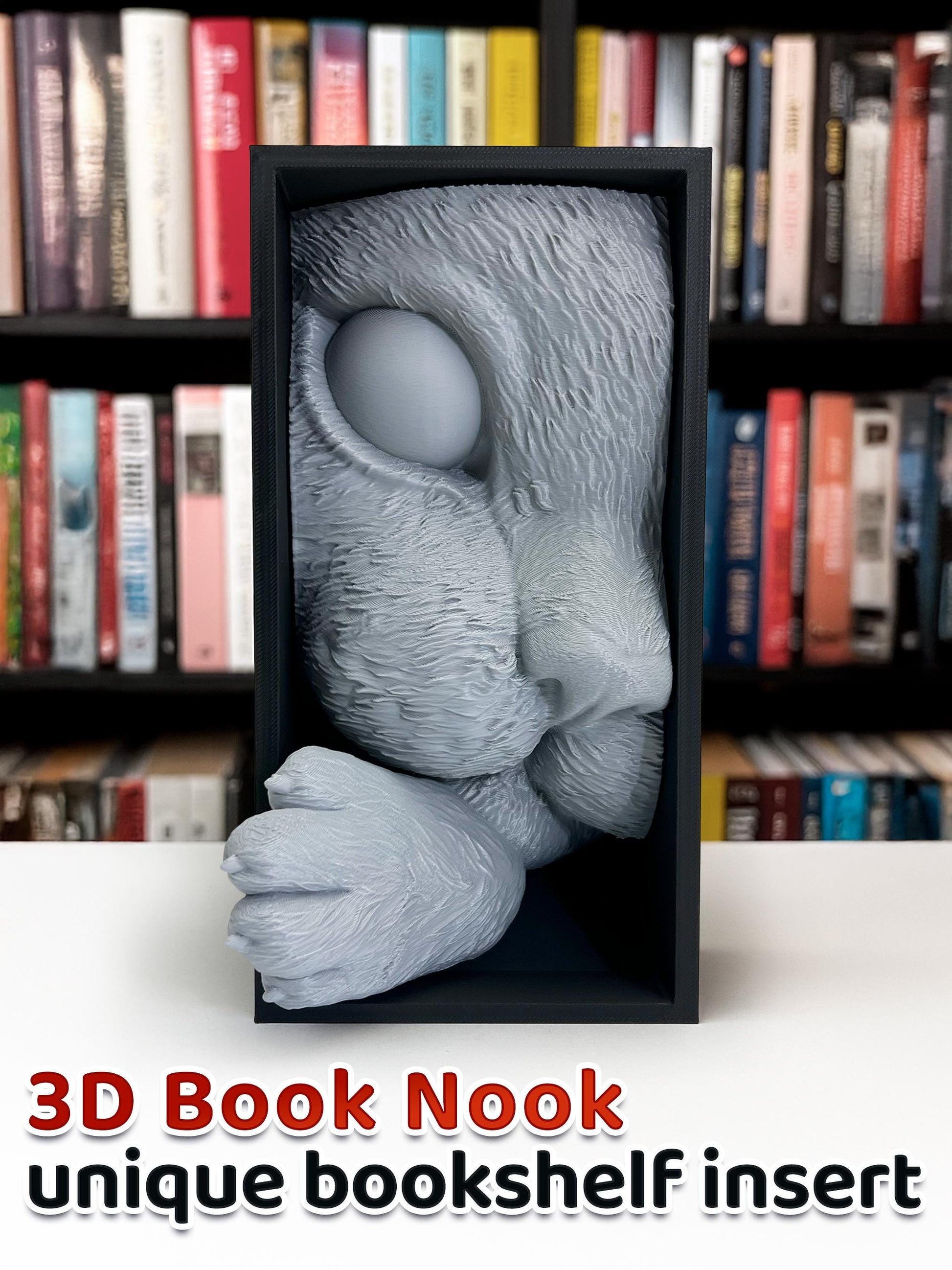 3D Cat Book Nook Insert – Animal Bücherregal-Deko, Niedlich Cat Skulptur, 3D-gedruckt Bookshelf Insert, Geschenk für Book