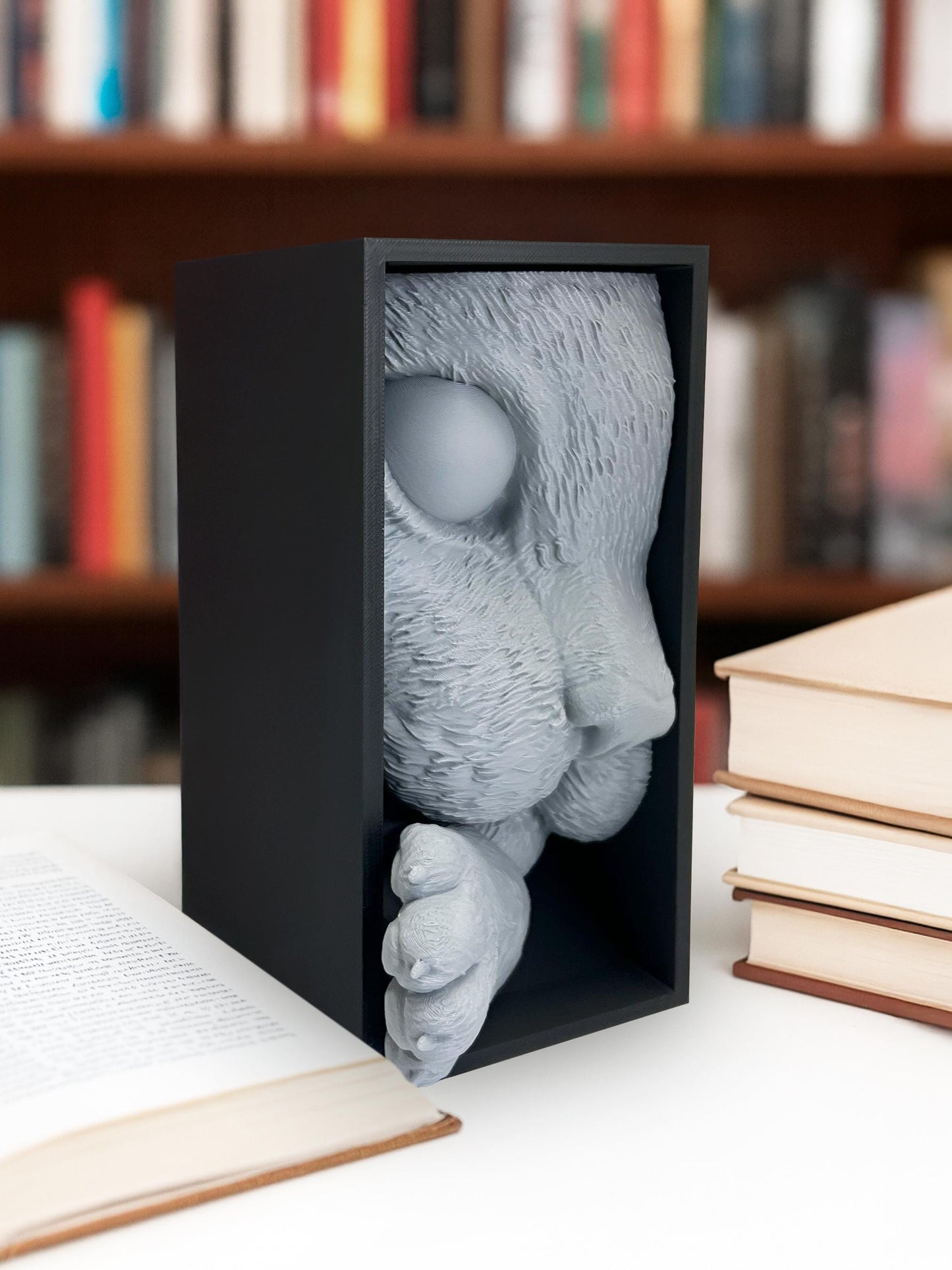 3D Cat Book Nook Insert – Animal Bücherregal-Deko, Niedlich Cat Skulptur, 3D-gedruckt Bookshelf Insert, Geschenk für Book