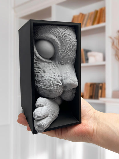 3D Cat Book Nook Insert – Animal Bücherregal-Deko, Niedlich Cat Skulptur, 3D-gedruckt Bookshelf Insert, Geschenk für Book