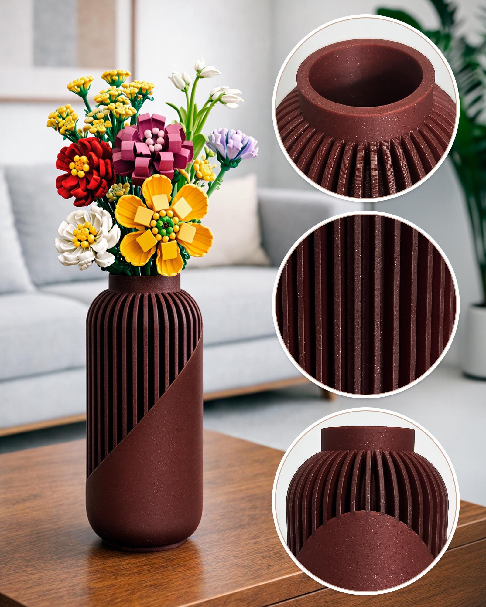Minimalist Ribbed Matte Vase Sculptural Nordic Decor Elegant Gift for Her - Plexiwire 3D Prints
