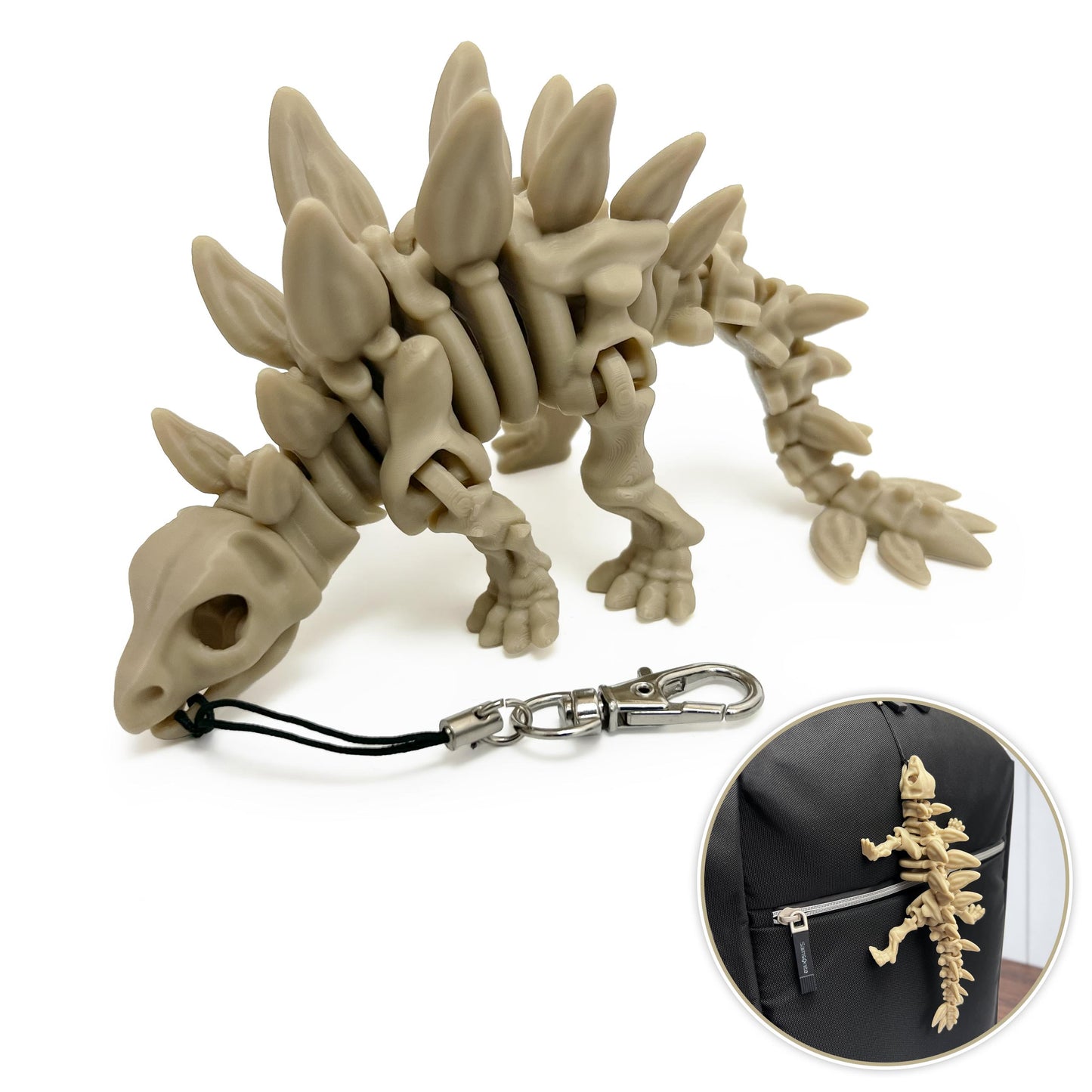 Skelett-Schlüsselanhänger | 3D-gedruckt Dinosaurier-Schlüsselanhänger | Flexibelr Wirbelsäulen-Schlüsselanhänger | Rucksackanhänger - Plexiwire 3D Drucke