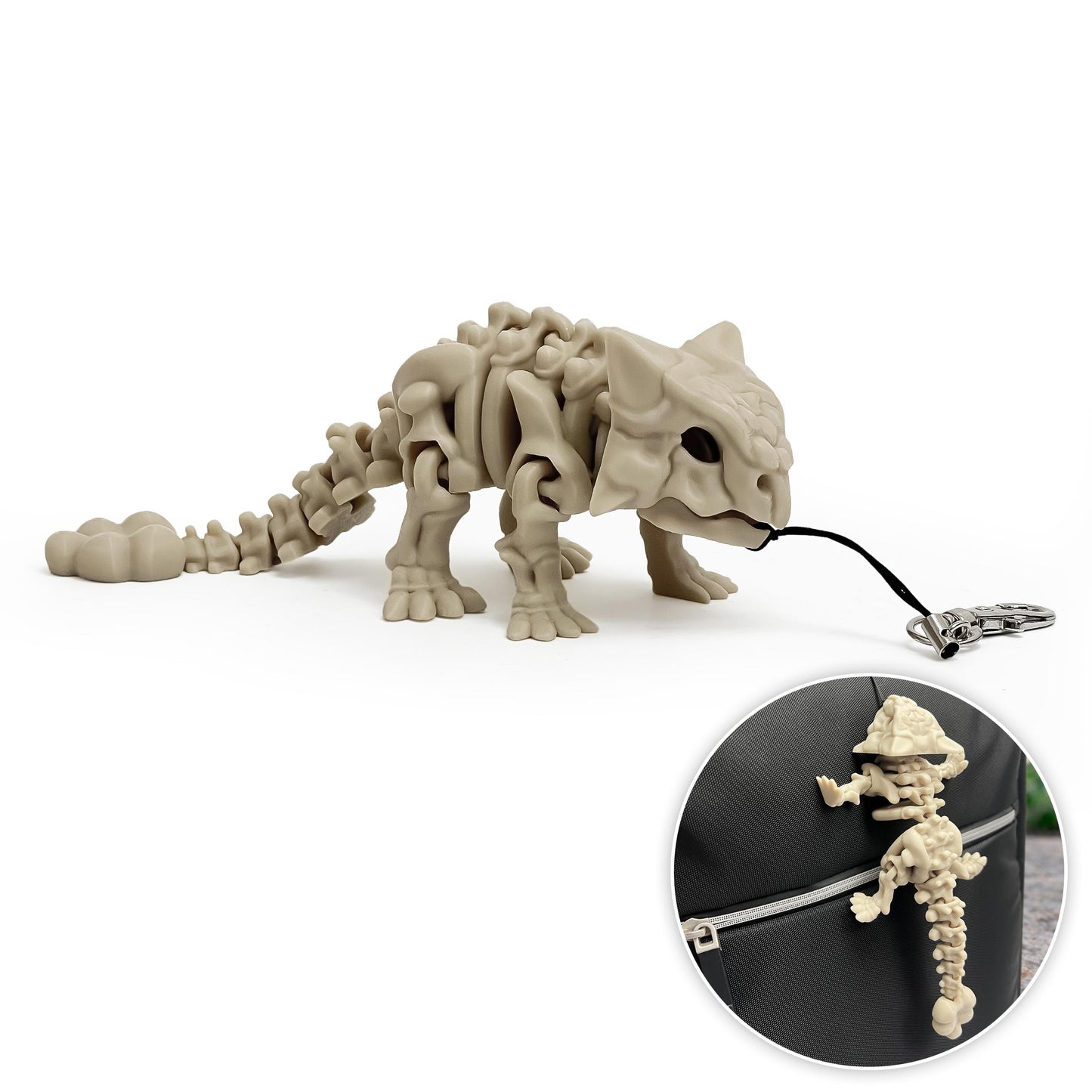 Triceratops-Skelett-Schlüsselanhänger Beweglich Dino-Taschenanhänger Fidget-Spielzeug Geschenk - Plexiwire 3D Drucke